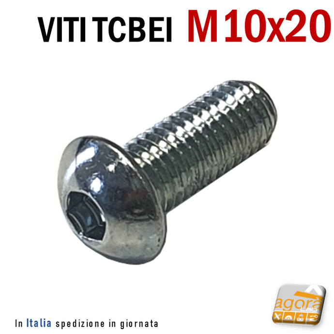 vite brugola testa bombata zincata iso7380 m10x20mm filetto metrico tc tcb tcbei viti hq