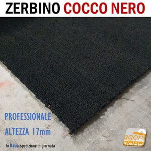 Zerbino Tappeto Cocco Nero Sp. 17mm Professionale per negozi HQ tappeti per attività negozi bar ristoranti uffici qualità robusto scuro setole forti
