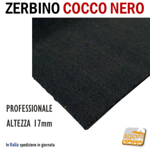 Zerbino Tappeto Cocco Nero Sp. 17mm Professionale per negozi HQ tappeti per attività negozi bar ristoranti uffici qualità robusto scuro setole forti alto spessore