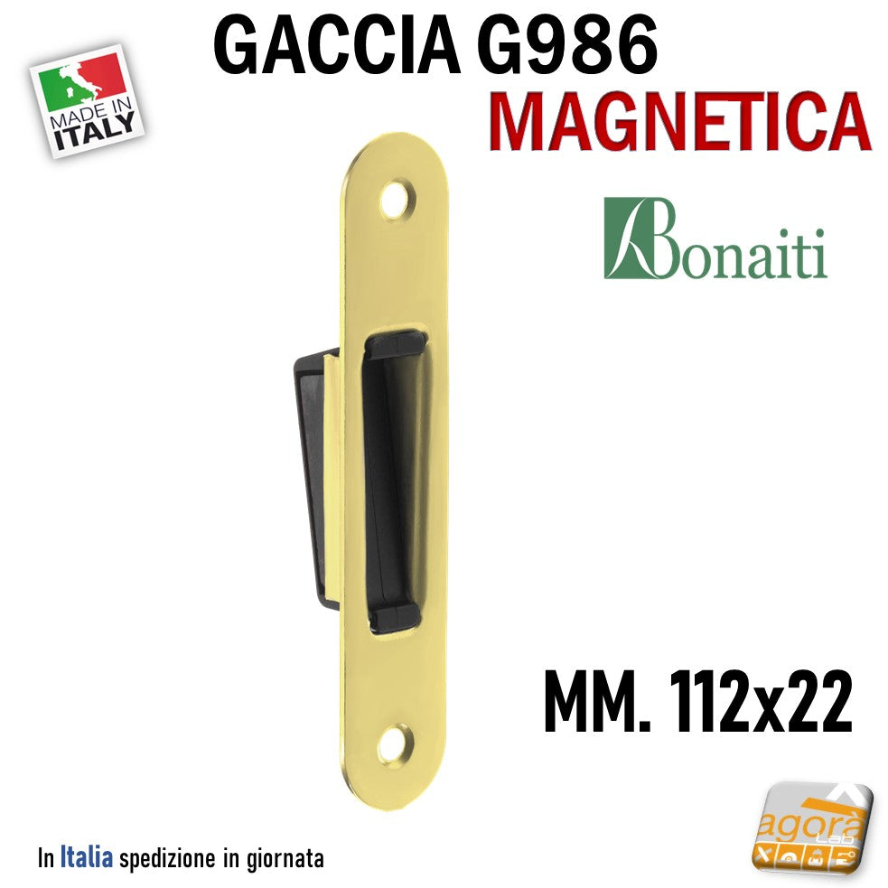 Riscontro Gaccia G986 Magnetico ottone satinato lucido Bonaiti per Serrature B-TWIN Incontro F22x112mm