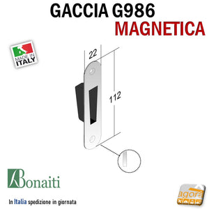 Riscontro Gaccia G986 Magnetico Cromo Satinato Bonaiti per Serrature B-TWIN Incontro F22x112mm