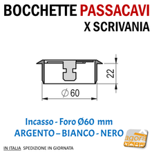 Load image into Gallery viewer, BOCCHETTE PASSACAVI X SCRIVANIA D 60 MM BIANCA ARGENTO NERA IN ABS X MOBILI
