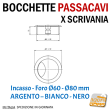 Load image into Gallery viewer, BOCCHETTA TONDA PASSACAVI X SCRIVANIA D 60 MM D 80 MM BIANCA ARGENTO NERA PLASTICA X MOBILI
