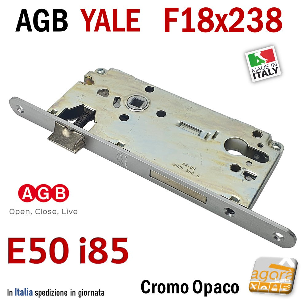 serratura porta agb frontale f 18x238mm entrata e50mm interasse i85mm yale cromo opaco meccanica