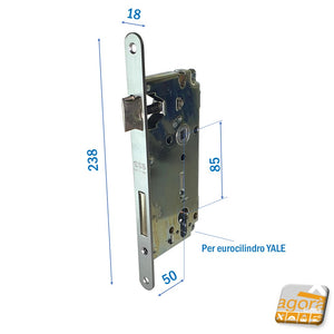 ricambio serratura porta AGB frontale  18x238 mm entrata 50mm interasse i85mm yale cromo opaco meccanica