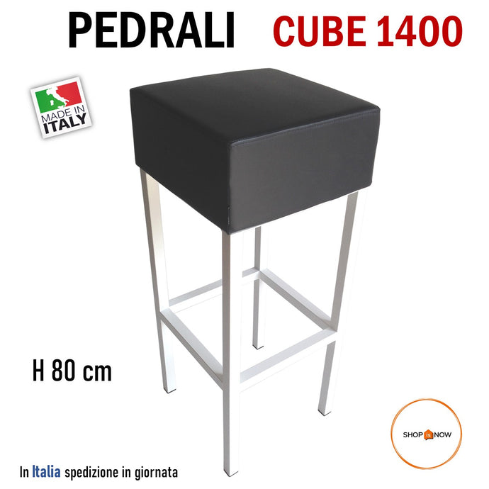 Sgabello Alto 80cm Pedrali CUBE 1400 Nuovo telaio bianco seduta nera ignifugo