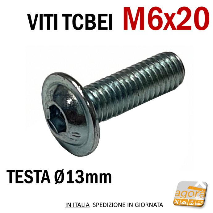 20pz VITE VITI TCBEI FL M 6x20 ZINCATO BIANCO TESTA CILINDRICA BOMBATA BRUGOLA MA6 ISO 7380-2
