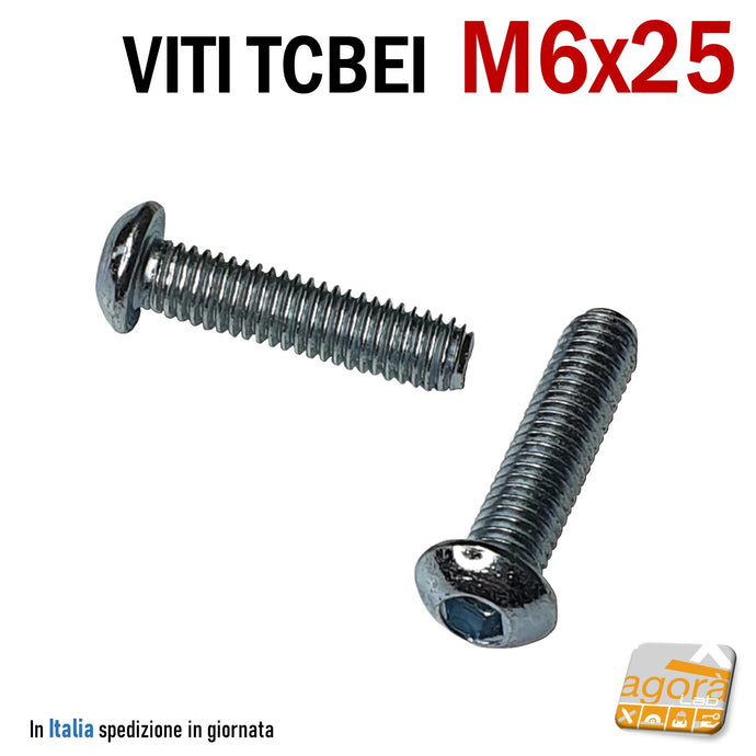 viti cilindriche testa bombata esagono incassato TCBEI acciaio zincato bianco M6x25mm produttore HQ brugola